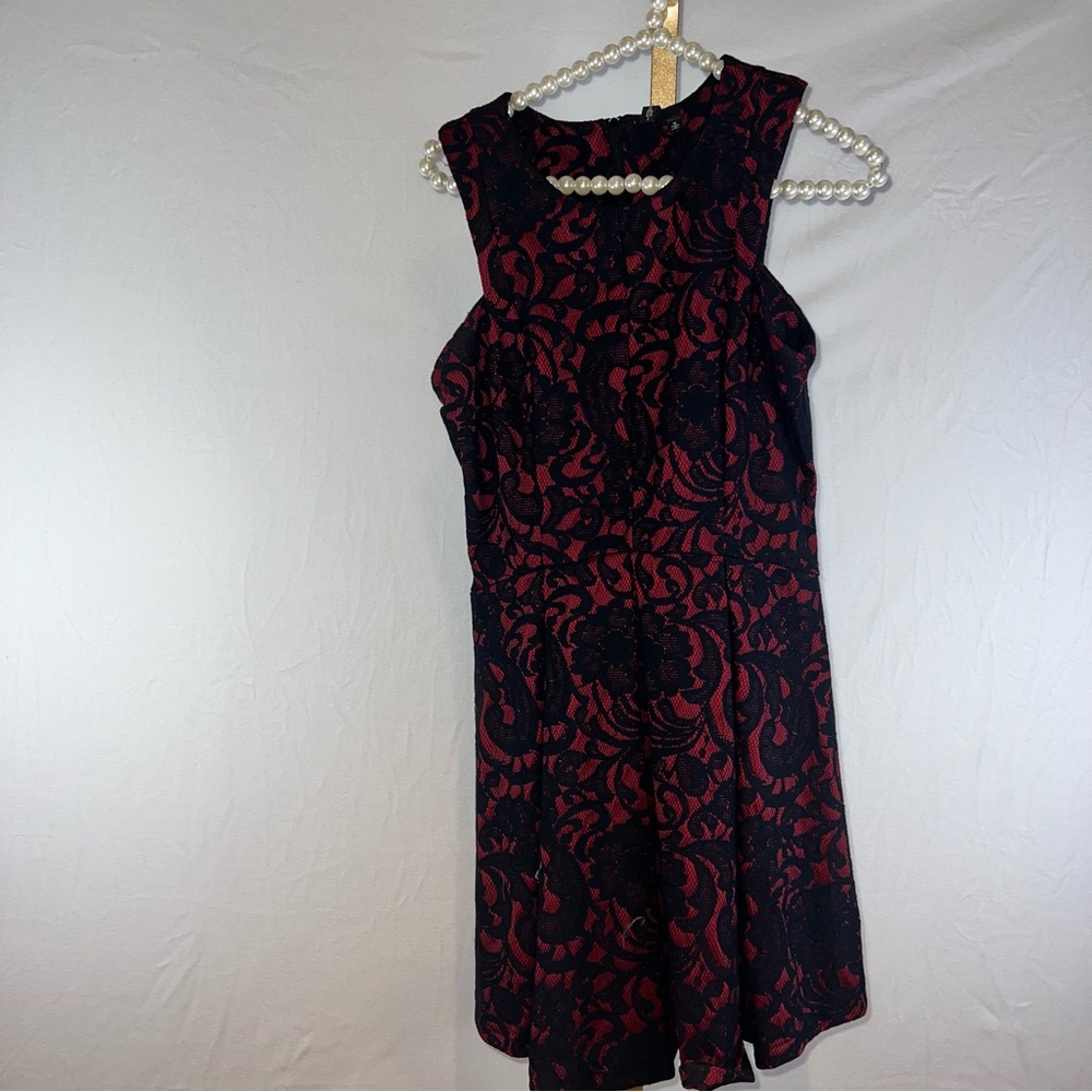 Black and red lace overlay dress